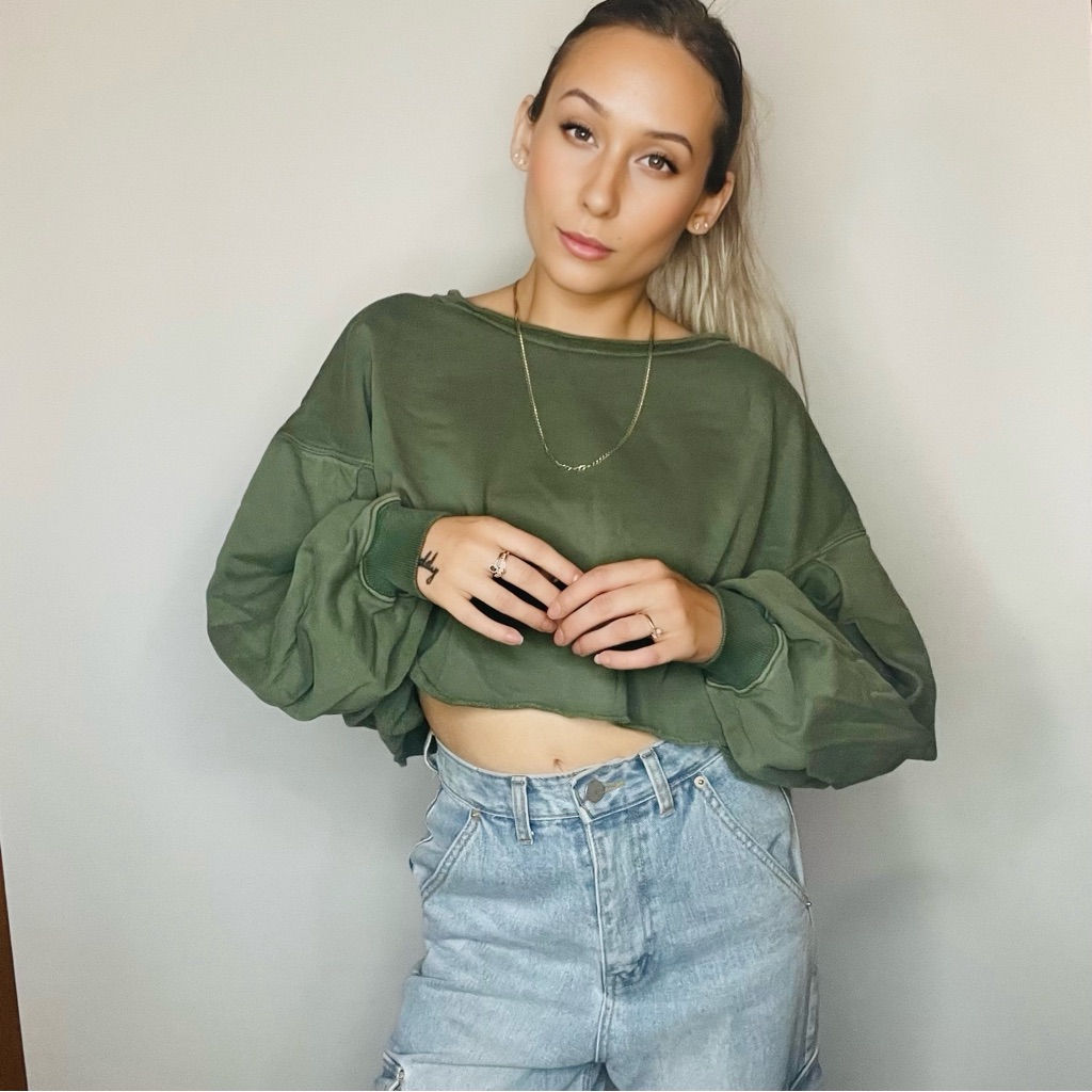 Olive Green Women's Cropped Sweatshirt